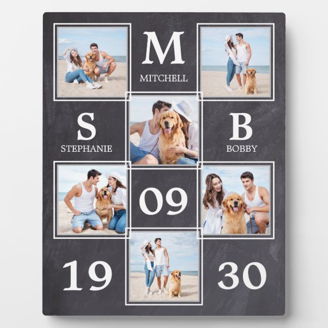 Rustic Newlywed Wedding Personalized Photo Collage Plaque (Front)