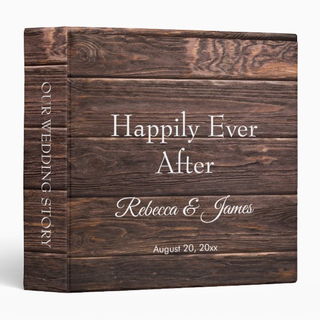 Rustic Newlyweds Happily Ever After Wedding Album  3 Ring Binder (Front/Spine)