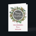 Rustic Niece Classmate Merry Christmas Card<br><div class="desc">Merry Christmas for niece card in rustic watercolor foliage and country chalkboard pattern.</div>