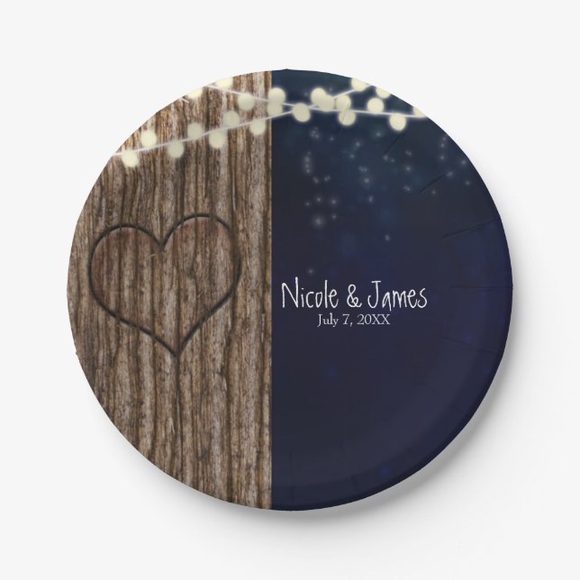 Rustic Night Heart in Tree Wedding Paper Plates (Front)