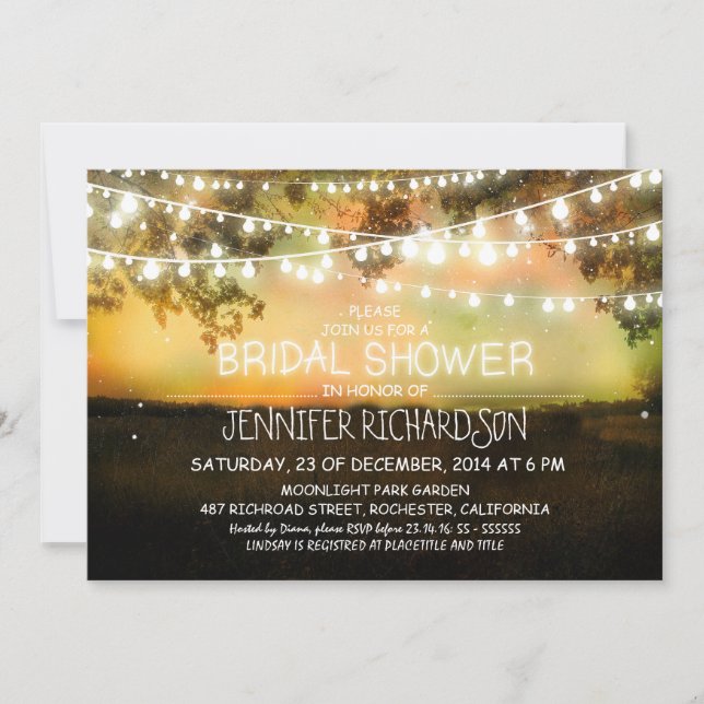 rustic night lights bridal shower invitations (Front)