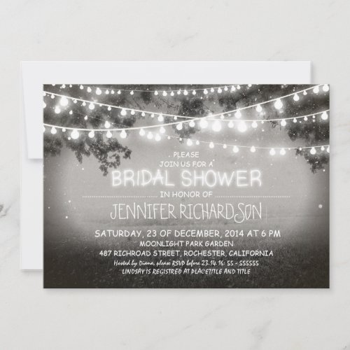 rustic night lights bridal shower invitations
