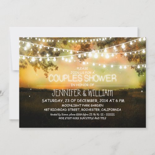 rustic night lights couples shower invitations