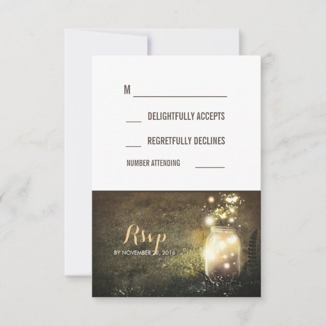 Rustic Night Lights Fireflies Mason Jar RSVP Cards (Front)
