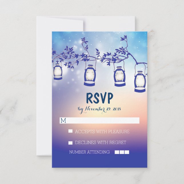 rustic night lights - lanterns wedding RSVP cards (Front)