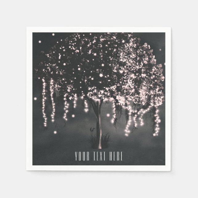 Rustic Night Mossy Tree Lights Wedding Paper Napkins (Front)