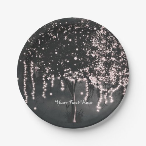 Rustic Night Mossy Tree Lights Wedding Plates