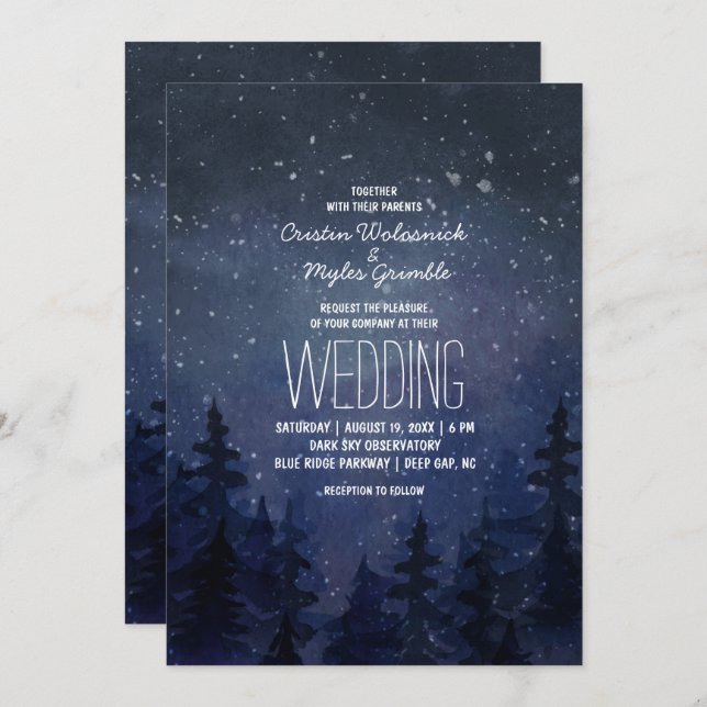 Rustic Night Sky Forest Wedding Invitation (Front/Back)
