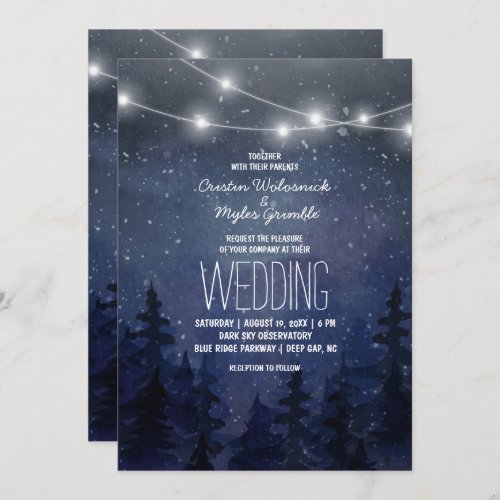 Rustic Night Sky Forest Wedding  String Lights Invitation