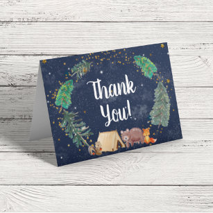 Rustic Night Sky Woodland Animals Baby Shower Than Thank You Card