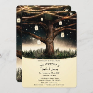 Rustic Night Tree Lights & Mason Jars Engagement Invitation