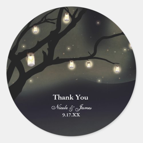 Rustic Night Tree  Mason Jar Lights Wedding Favor Classic Round Sticker