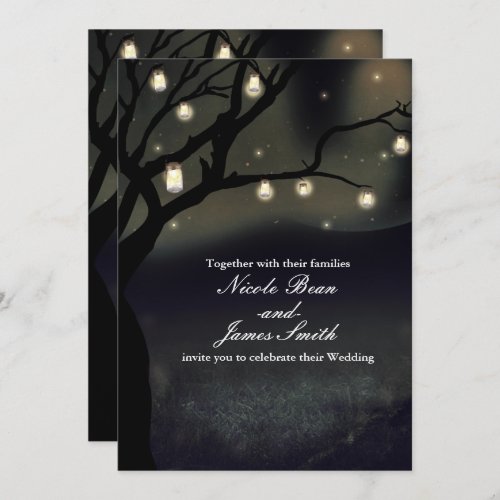 Rustic Night Tree  Mason Jar Lights Wedding Invitation