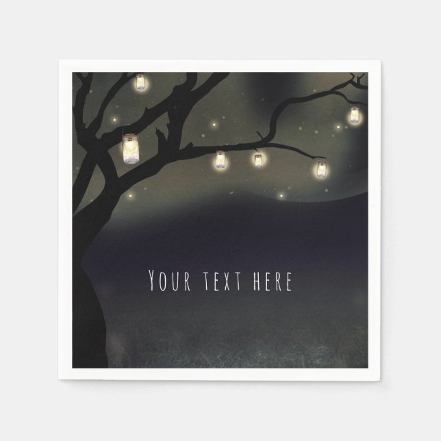 Rustic Night Tree & Mason Jar Lights Wedding Paper Napkins (Front)
