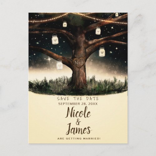 Rustic Night Tree with Lights  Jars Save the Date Announcement Postcard