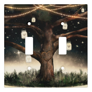 Rustic Night Tree with Lights & Mason Jars Light Switch Cover