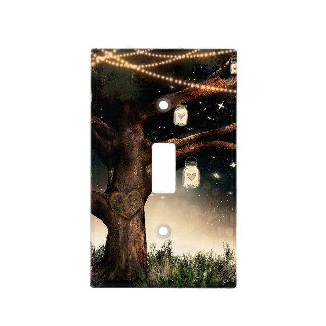 Rustic Night Tree with Lights & Mason Jars Light Switch Cover (Front)