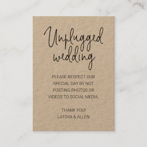 Rustic No Photos on Social Media Unplugged Wedding Place Card
