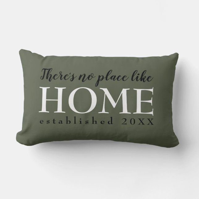 Rustic No Place Like Home Year Established Green Lumbar Pillow (Front)