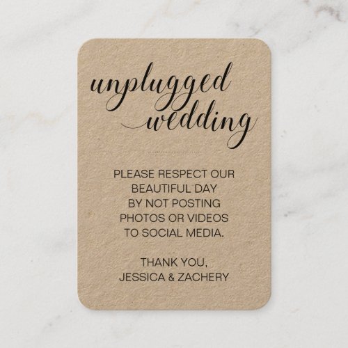 Rustic No Posting Social Media Unplugged Wedding Place Card
