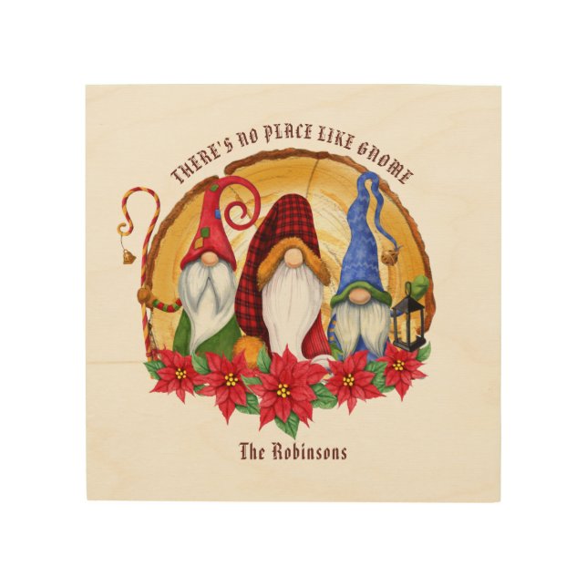 Rustic Nordic Christmas Gnomes Wood Wall Art (Front)
