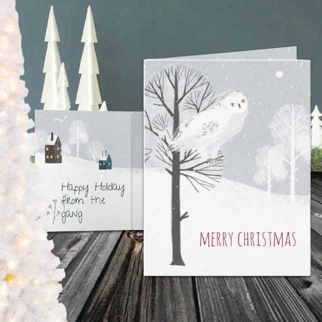 Rustic Nordic Great White Snowy Owl Holiday Card | Zazzle