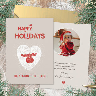 Rustic Nordic Moose Snow Heart Christmas Photo Holiday Card