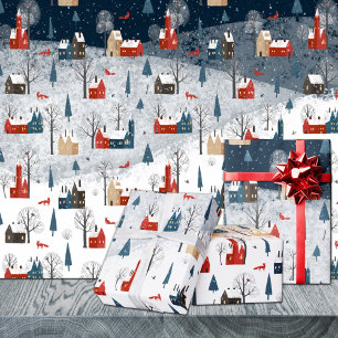 Rustic Nordic Red Fox In A Snowy Mountain Village Wrapping Paper Sheets