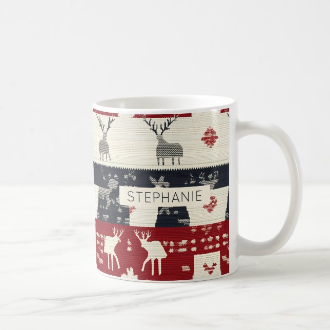 Rustic Nordic Reindeer & Snowflake | Knit Pattern Coffee Mug (Right)