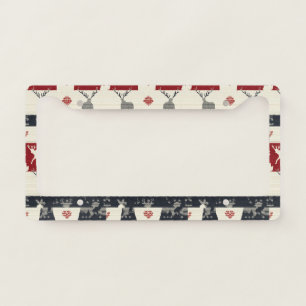 Rustic Nordic Reindeer & Snowflake   Knit Pattern License Plate Frame