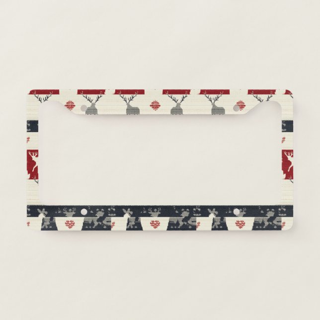 Rustic Nordic Reindeer & Snowflake | Knit Pattern License Plate Frame (Front)