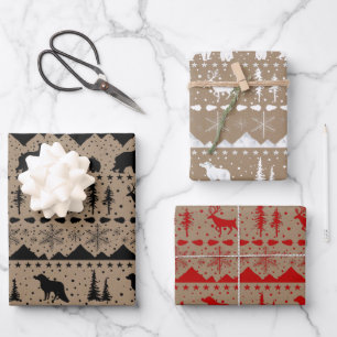 Rustic Nordic Sweater Winter Animals Mixed Colors Wrapping Paper Sheets