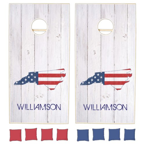 Rustic North Carolina Red White Blue Flag July 4th Cornhole Set