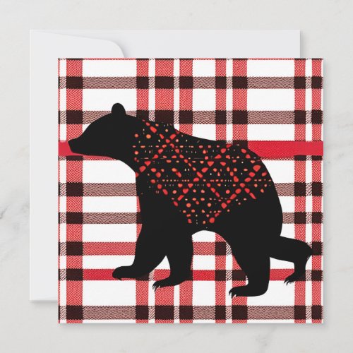 Rustic Northwoods Black Bear Silhouette On Plaid Card