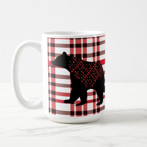 Rustic Northwoods Black Bear Silhouette On Plaid Coffee Mug