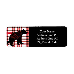 Rustic Northwoods Black Bear Silhouette On Plaid Label
