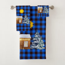 Rustic Northwoods Winter Log Cabin Buffalo Plaid