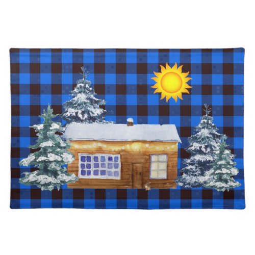 Rustic Northwoods Winter Log Cabin Buffalo Plaid Cloth Placemat