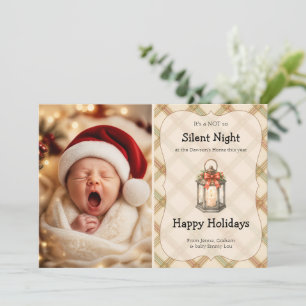 Rustic Not so Silent Night Newborn Baby Photo Holiday Card