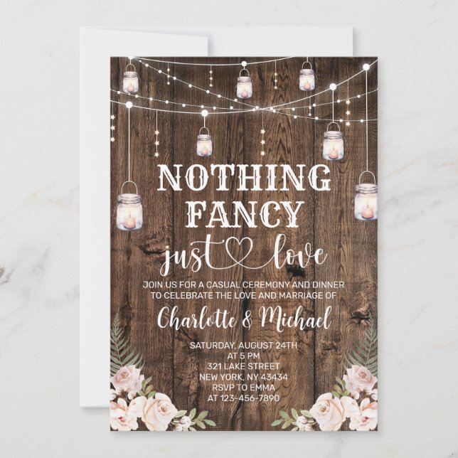 Rustic Nothing Fancy Just Love Wedding Invitation (Front)