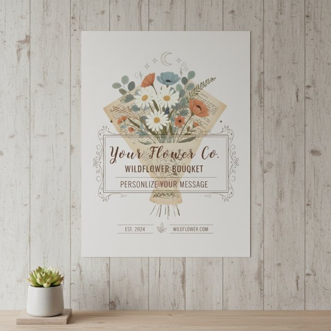 Rustic Novel-Wrapped Flowers Customizable Poster (Chic Bouquet Flowers Poster)