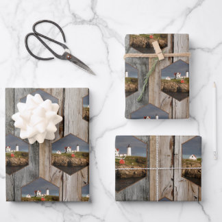 Rustic Nubble Custom Photo Lighthouse Wrapping Paper Sheets