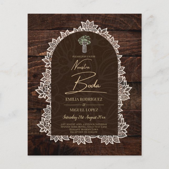 Rustic NUESTRA BODA Backyard Woodland Wood Lace Flyer (Front)