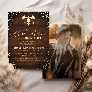 Rustic Nursing School Graduation Real Gold Foil Invitation