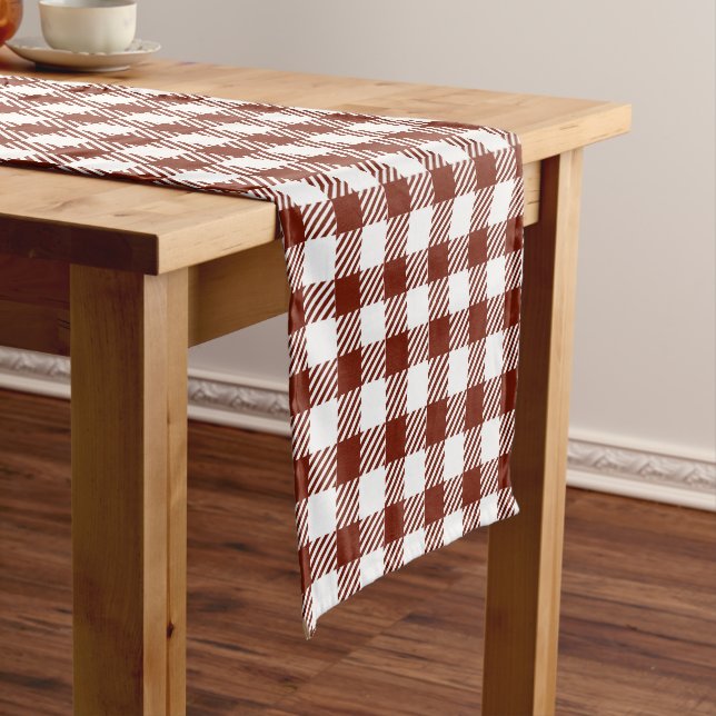 Rustic Nutmeg Brown Gingham Buffalo Plaid  Short Table Runner (In Situ)