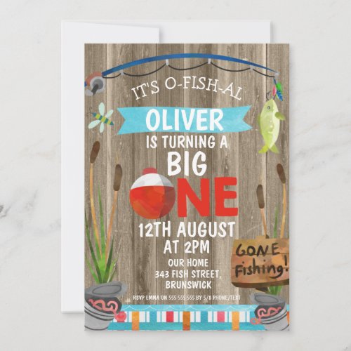 Rustic O-Fish-Al First  Birthday Party Invitation