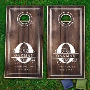 Rustic O Monogram Initial Family Name Wood Cornhole Set