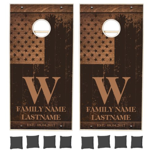 Rustic Oak American Flag Cornhole Set