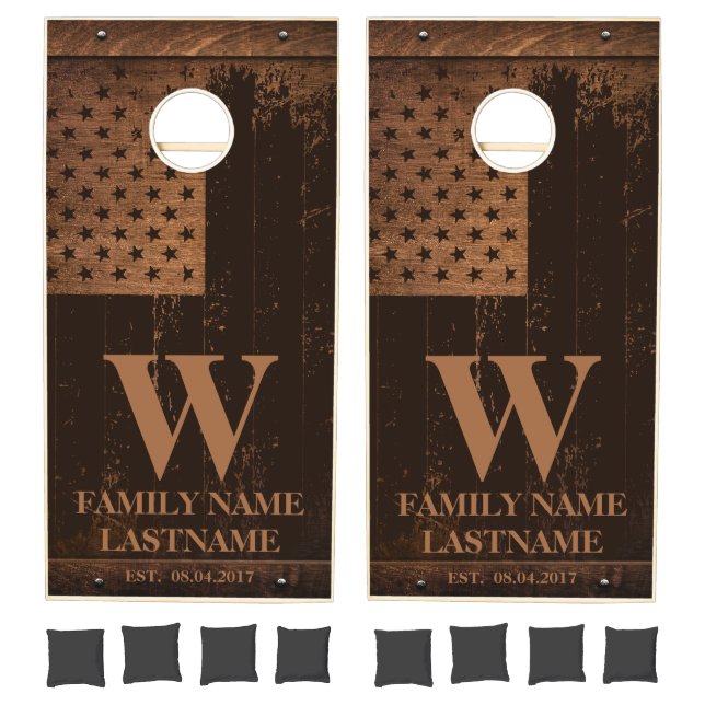 Rustic Oak American Flag Cornhole Set (Set)
