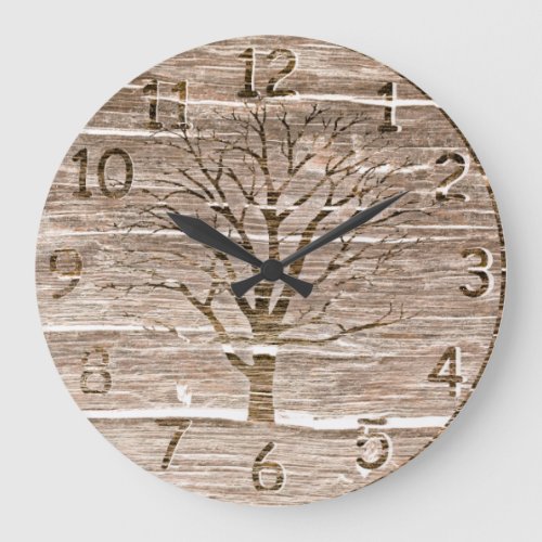 Rustic Oak Artwork with Tree 2 Large Clock